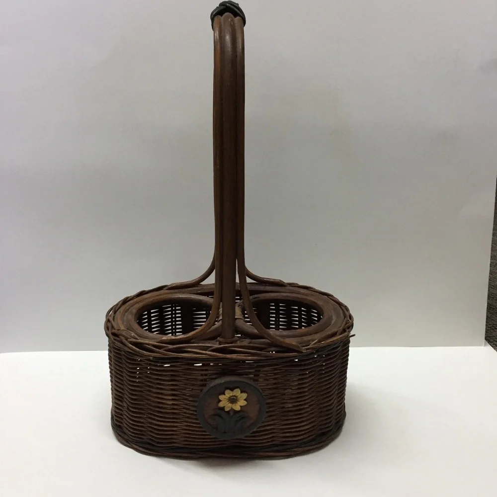 Wicker Wine Basket Sunflower Farmhouse Cottagecore BoHo Decor